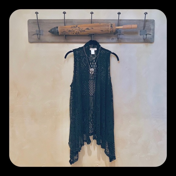 Anna-Kaci Tops - 🪘3/$35 ANNA KACI Black Crochet Lace Asymmetrical Earthy Boho Vest-M/L